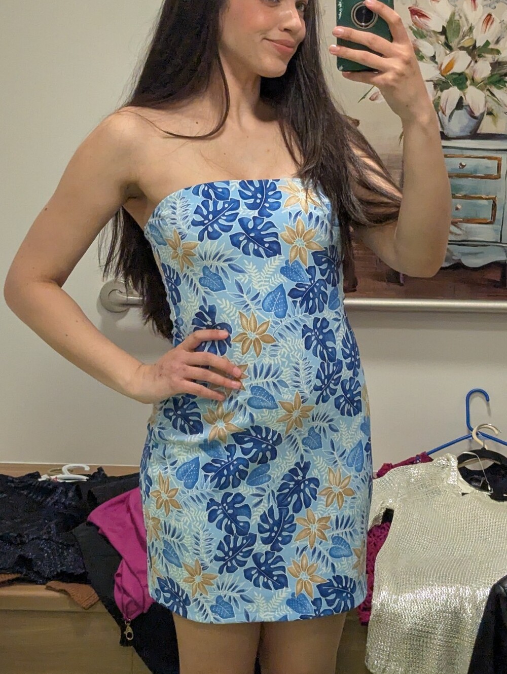 Hawaii Vintage Strapless Mini Dress